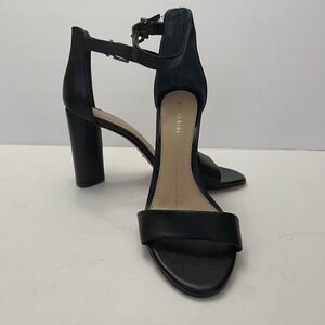 Gianni Bini Joenah Black Leather Sandals Womens 8 Block Heel Ankle Strap